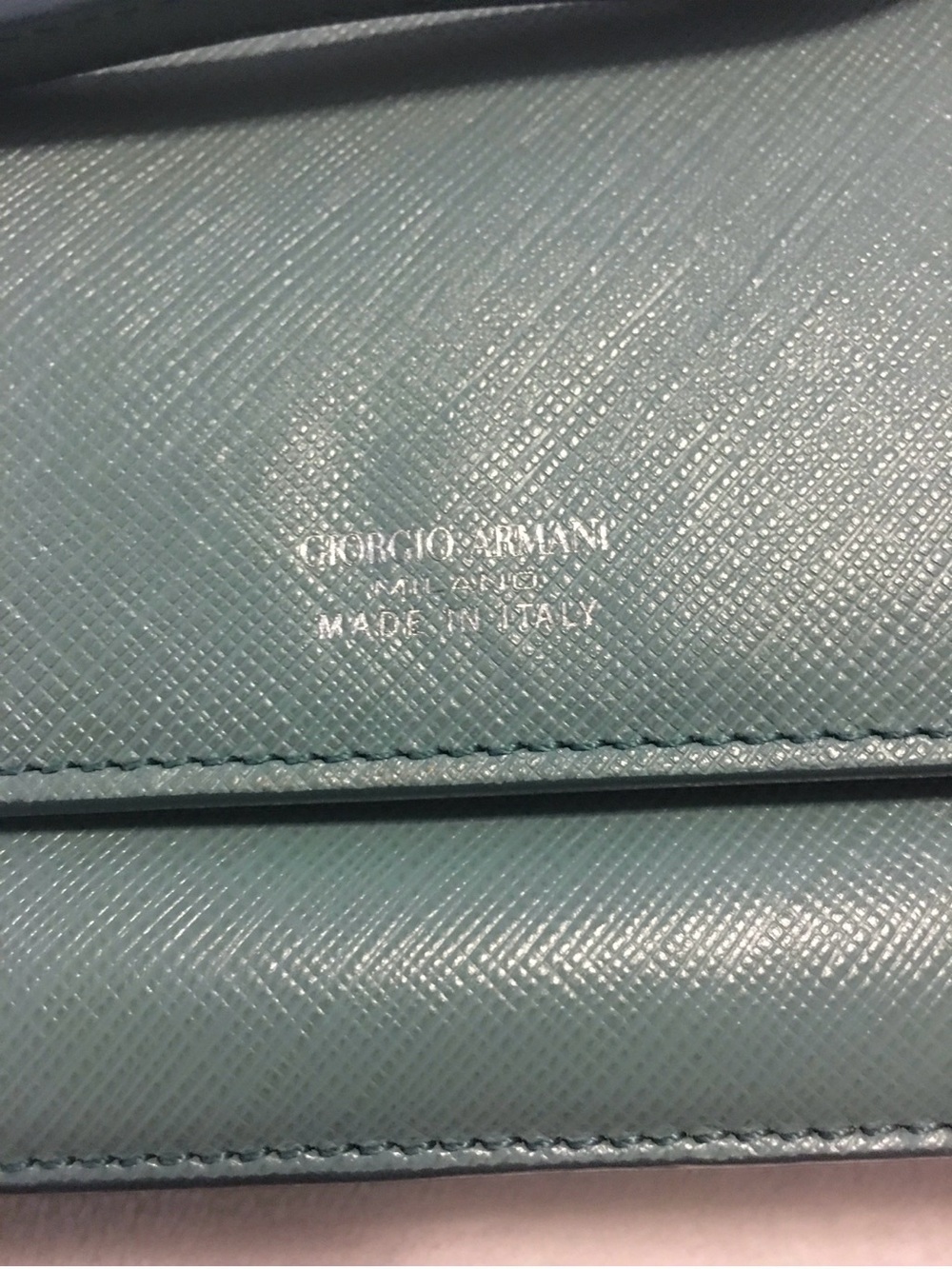 Giorgio Armani Light Teal Saffiano Leather Card Holder